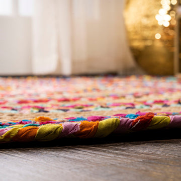 Isla Round Boho Braided Rag & Jute Area Rug